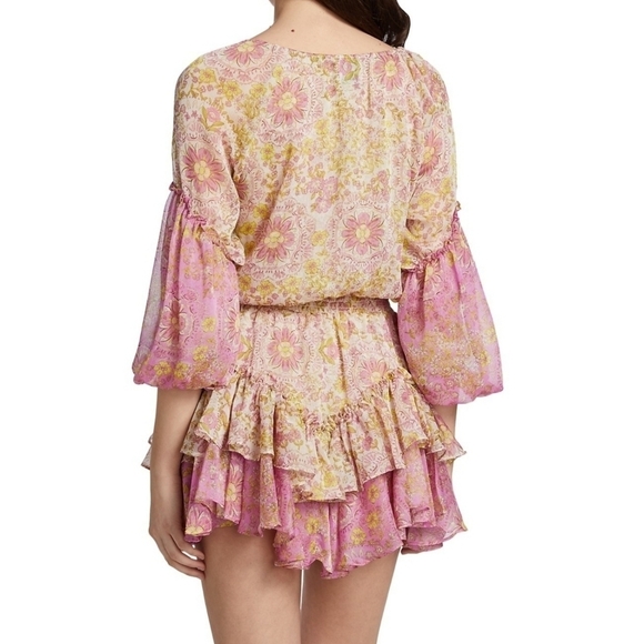 Misa Los Angeles Viviana Mini Dress Floral Medallion Mix Ruffle Print Mini Dress - Picture 5 of 16